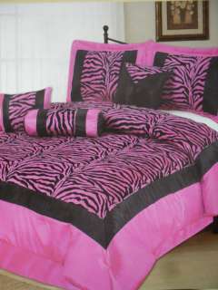 7PC KING ZEBRA PINK AND BLACK COMFORTER SET SPREAD BED IN A BAG NEW 