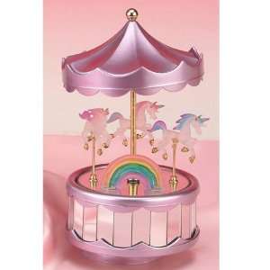 Merry Go Round Glass Mystic Unicorn Music Box Decoration Display 