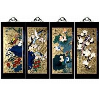 Oriental Black Lacquer Wood Wall Panels, Four Chinese Ladies   Hand 