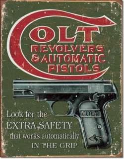 Vintage Colt Pistol Revolver Tin Sign Extra Safety  