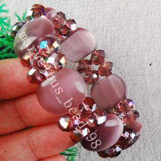 AB Medium Purple Crystal Cats Eye Beads Bracelet G1514  