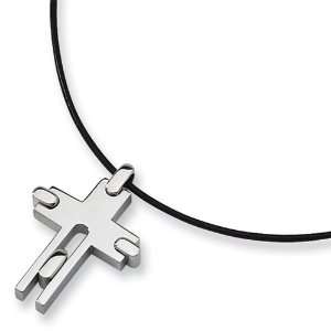  Stainless Steel Leather Cord Cross Necklace Jewelry