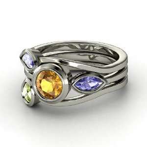  Vine Ring Set, Round Citrine Sterling Silver Ring with 
