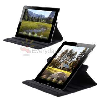 For iPad 2 Cover Black Crocodile Leather Case and 360 Rotation Stand 