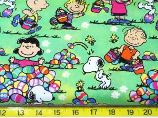 BTY GREEN SNOOPY PEANUTS EASTER EGGS COTTON FABRIC 43  