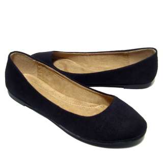 NEW Womens Ballet Flats Round Toe Comfort Slippers BLACK SUEDE  