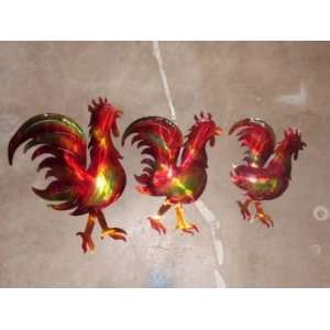  3 Pc Rooster Metal Set: Home & Kitchen