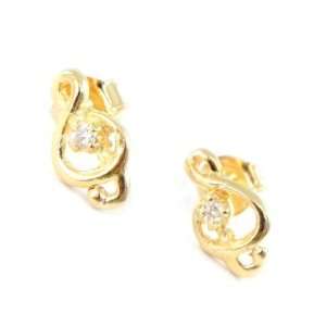  Earrings plated gold Clé De Sol white. Jewelry