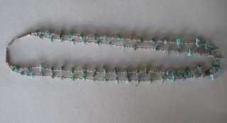 Old 2 strand turquoise + heishi bead necklace with sterling silver 