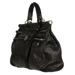 Roberto Cavalli Black Perforated Leather Tote Bag  