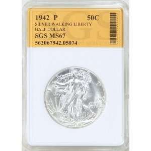  1942 P MS67 Silver Walking Liberty Half Dollar Graded by 