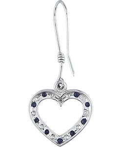10k White Gold Blue Sapphire Diamond Heart Earrings  Overstock