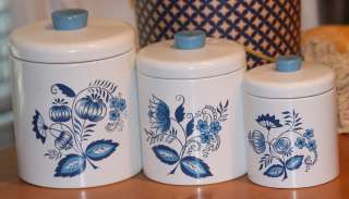 pc Ransburg Enamelware Canister Set circa 1950s Blue Onion 
