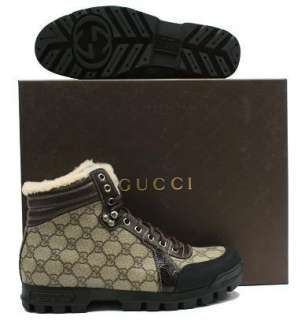 NEW $750 GUCCI MENS BROWN FABRIC/LEATHER LACE UP BOOT  