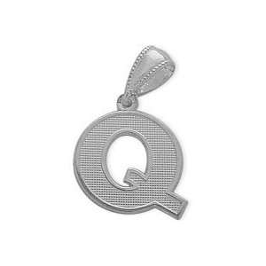  : 10 Karat White Gold Block Initial Q Pendant with 20 chain: Jewelry