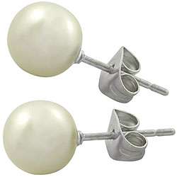 Stainless Steel Cream Faux Pearl Earrings  