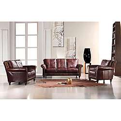 EuroDesign Brown 3 piece Leather Sofa Set  