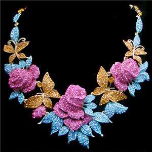 Butterfly Rose Necklace Earring Set w Swarovski Crystal  