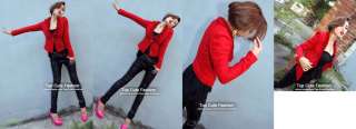   One Button Rabbit Fur Collar Woolen Jacket Blazer Coat #260 S M L RED