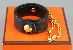 Authentic HERMES Glove Holder Black Leather & Gold Chain +Box  