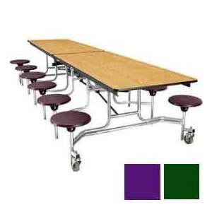 10 Mobile Cafeteria Stool Unit With Plywood Top, Green Top/Purple 