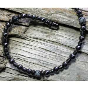 Snowflake Obsidian with Black Wood Magnetic Anklet