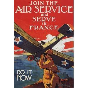 JOIN THE AIR SERVICE AND SERVE IN FRANCE I WAR AMERICAN VINTAGE POSTER 