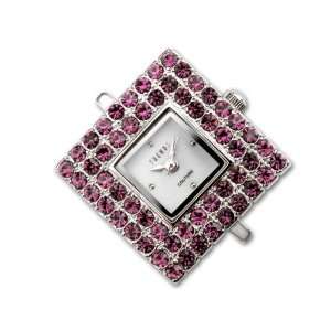  Silver Tone Block Watch Face with Amethyst Crystals Arts 
