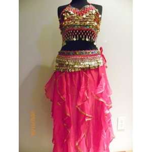    Elegance Red and Gold Belly Dance Costume 3 Pc Set 