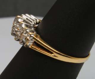   Diamond 14k Yellow Gold Pyramid Tiered Cluster Ring Size 7.5  
