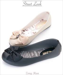   Round Toe Style Comfy Ballet Flat Bow Slip on Shoes Beige Black  