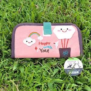 Happy With You] Embroidered Applique Fabric Art Wallet Purse / Card 