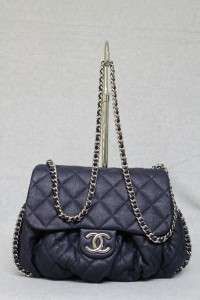 Chanel Jumbo Navy Blue Over sized Chain Around Leather Messenger Bag 