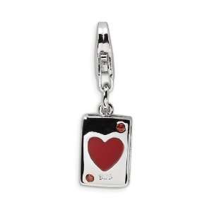    Sterling Silver Red CZ Enamel Heart Playing Card Charm: Jewelry