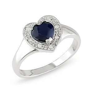  10k White Gold Black Sapphire and Diamond Heart Ring,( .1 
