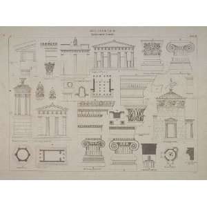 1870 Ancient Greek Architecture Cornices Lithograph   Original 