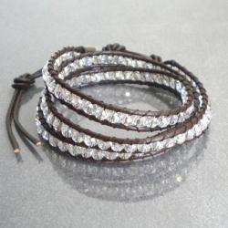 Clear Crystal Leather Tribal Wrap Bracelet (Thailand)  