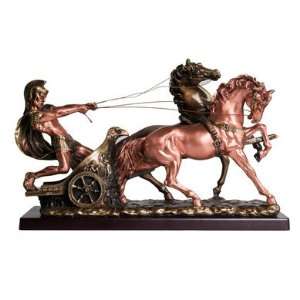  Roman Soldier Chariot with Horse Wagon Statue, 9 inches H 