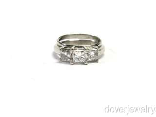 Estate 1.65ct Princess Cut Diamond Gold Engagement Band Ring Set NR 