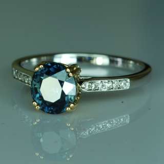   Unheated 2.26CT BLUE Sapphire & Diamond 2 Tone 18K Gold Ring $1NR