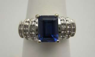 10k White Gold 8x6mm Syn Sapphire & Diamond Ring  