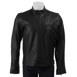 Kenneth Cole New York Mens Leather Moto Black Jacket  