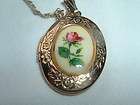 RED ROSE PHOTO LOCKET NECKLACE ON GOLDTONE CHAIN IN GIFT BOX