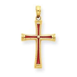  14K Red Stained Glassed Cross Pendant: Jewelry