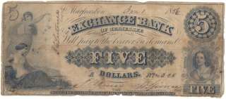   PRE Civil War EXCHANGE BANK OF TENNESSEE $5 Dollar BANK NOTE  