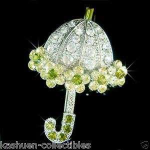 XMAS Green Crystal Flower FAIRY UMBRELLA Pin Brooch NEW  