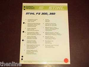 STIHL Trimmer Spare Parts List Manual Book FS300 FS350  
