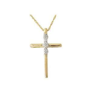    3 Stone Diamond Cross Pendant 10k Yellow Gold SZUL Jewelry