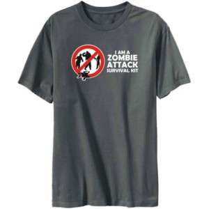 Shirt Mens Dark Silver Zombie Attack   Survival Kit  