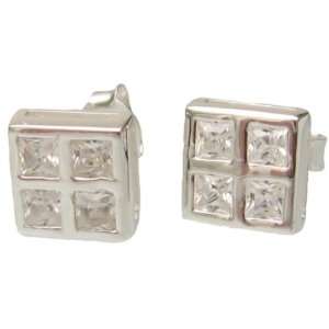 AM3483   925 sterling silver Square Cubic Zirconia Stud Earrings ( 4 